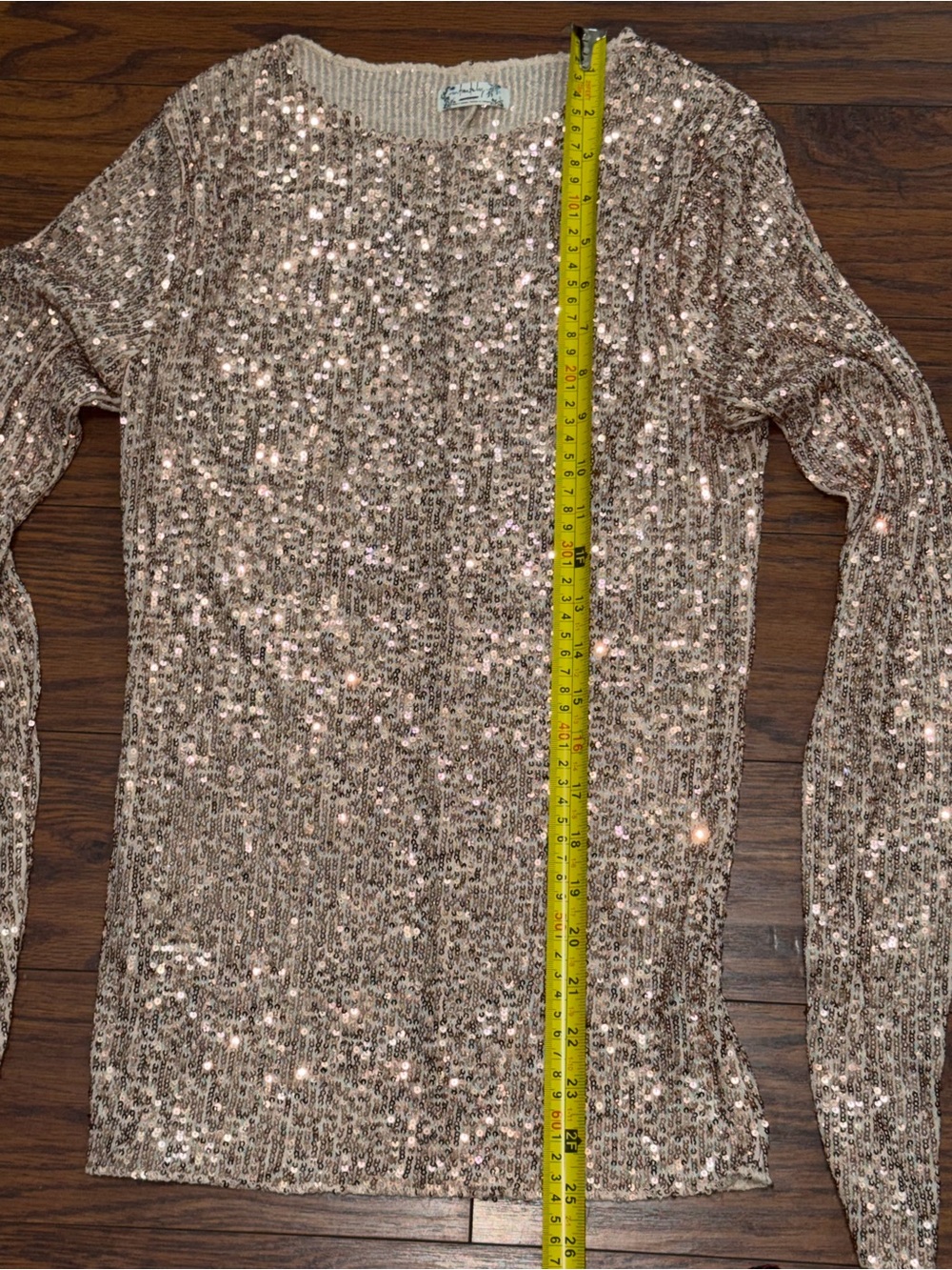 Free People Intimately Gold Sequin Long Sleeve Shirt Top Size Small Glam Party - Picture 3 of 5